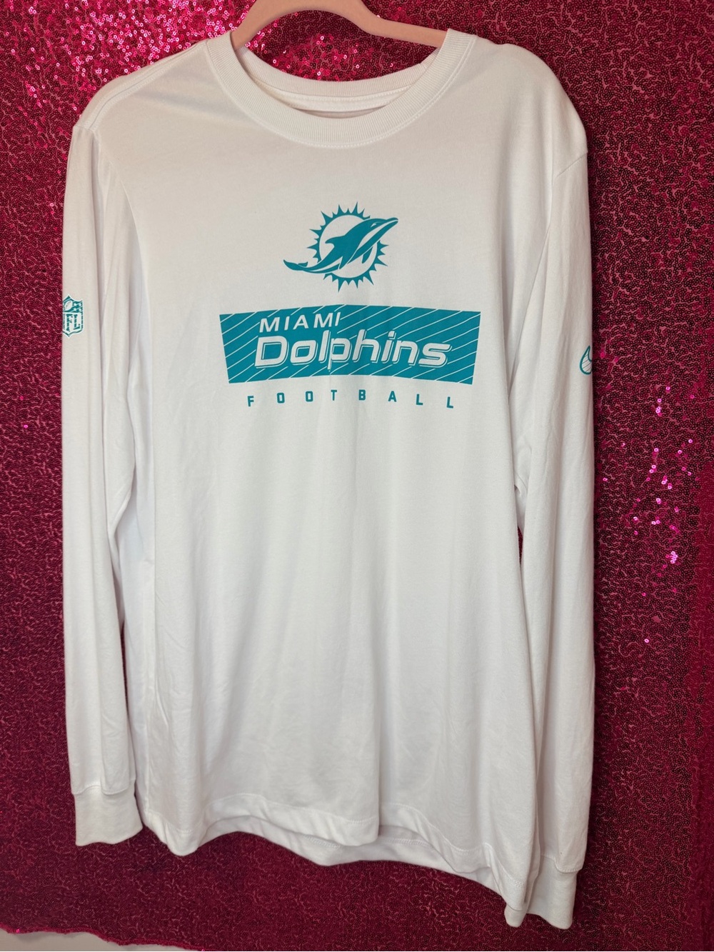 NFL Miami Dolphins White Long Sleeve Tee with Teal Logo